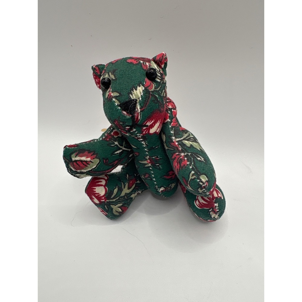 Vintage homemade floral mini jointed Bear fabric‎ 3"